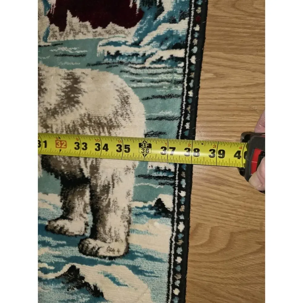 Vintage 70s Polar Bear Tapestry Rug Wall Hanging Velour Velvet 20x38 Retro